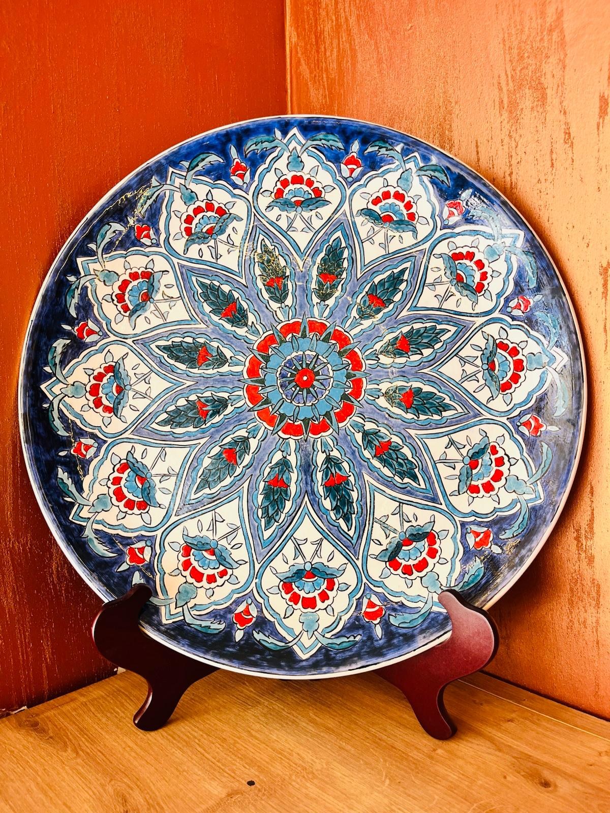 Altın Varak Kenarlı Gece Mavisi Lüks Çini Meyve Tabağı - Görsel 1