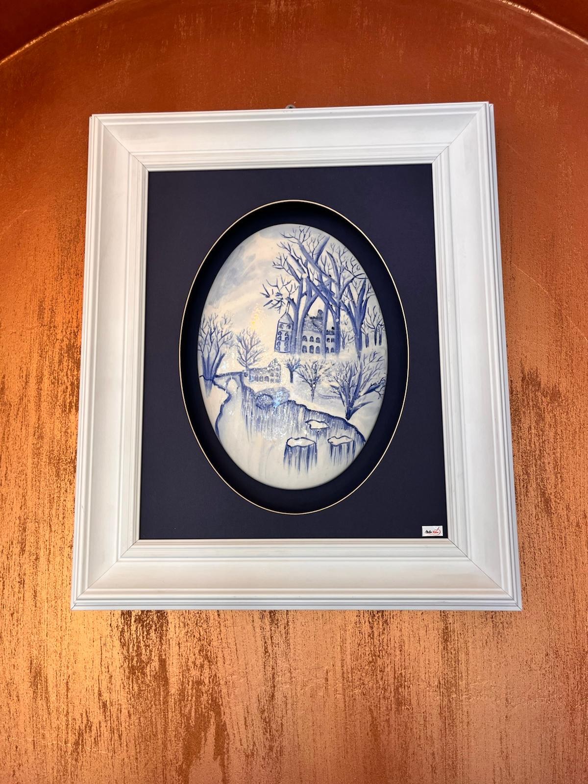 Kış Manzarası Oval Porselen Sanat Tablosu - Görsel 1